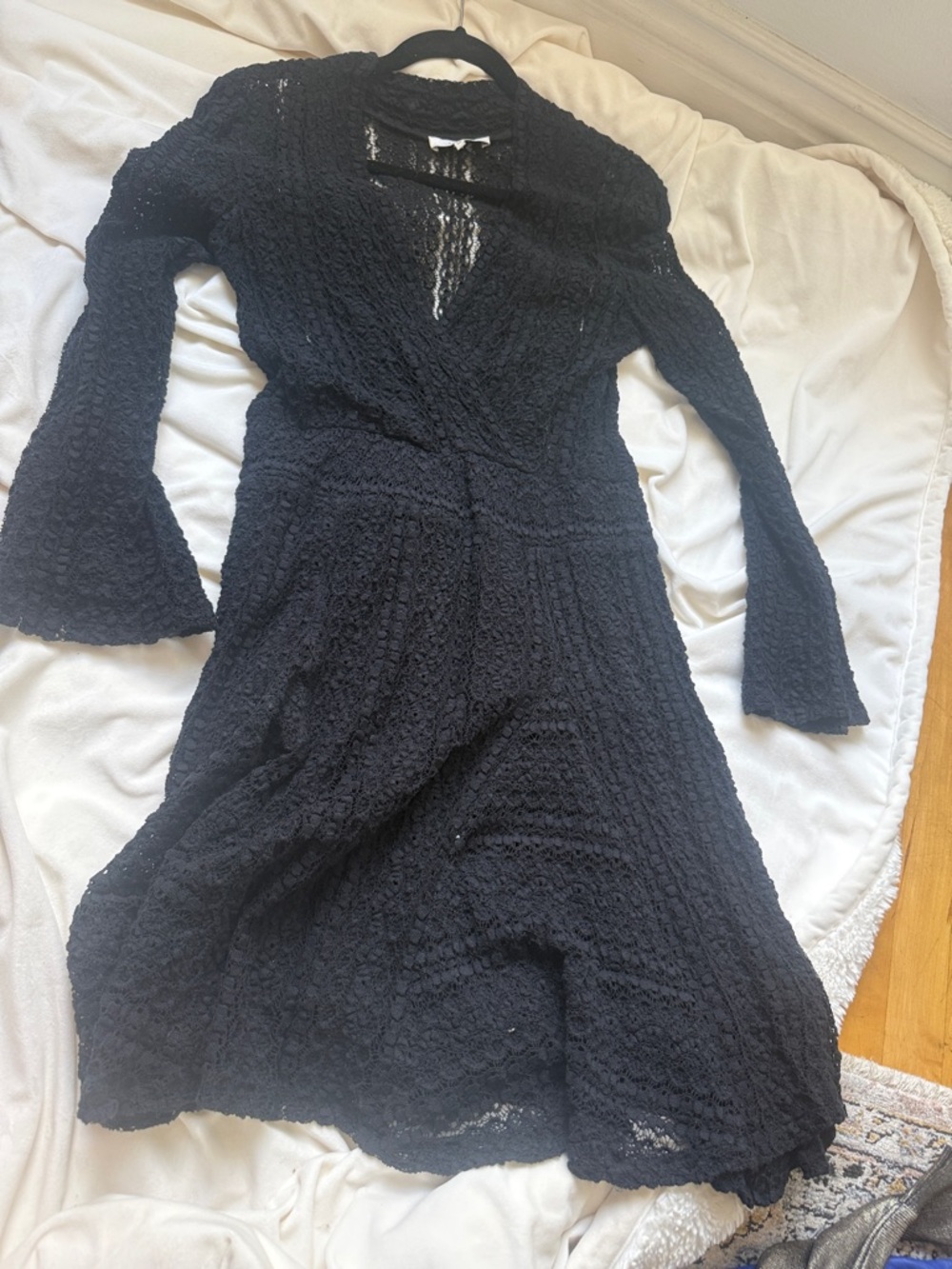 IRO Black Long-Sleeve Lace Midi Dress